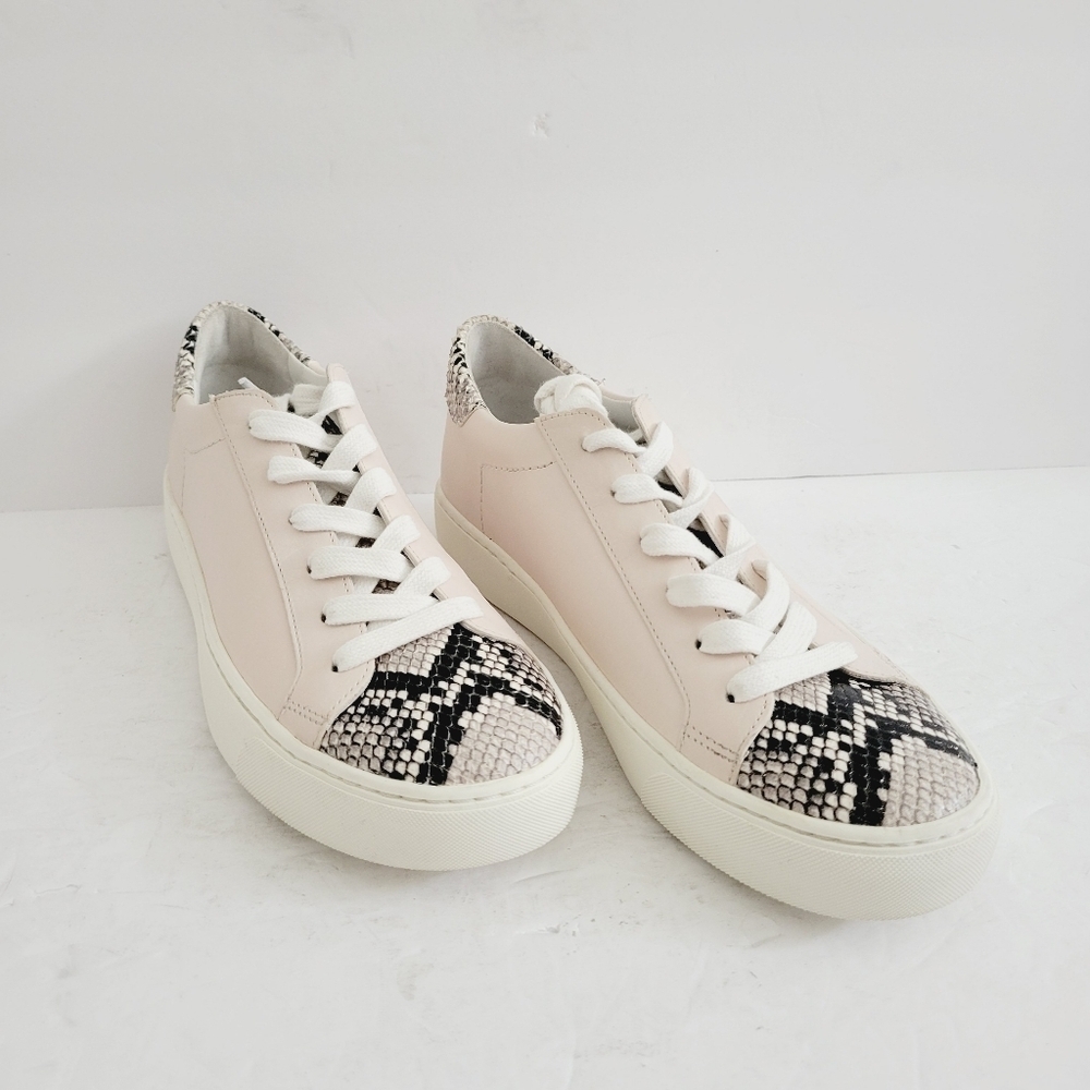 NEW VERONICA BEARD Natural Python Ivory Leather Sneaker Lace Up Size 7.5